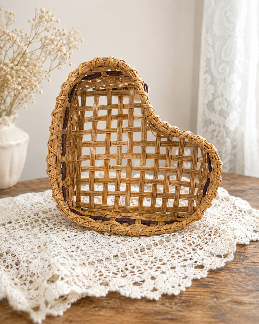Vintage Woven Heart Basket Wall / Shelf Decor
